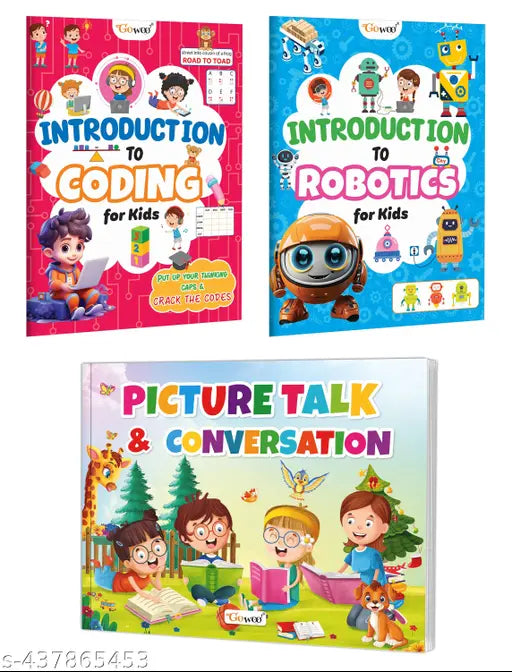 Introduction To Coding  Robotics and Picture Talk and Conversation book for kids : Learning workbook for kids  Kids learning book  Children early learning book - Pack of 3 activity books