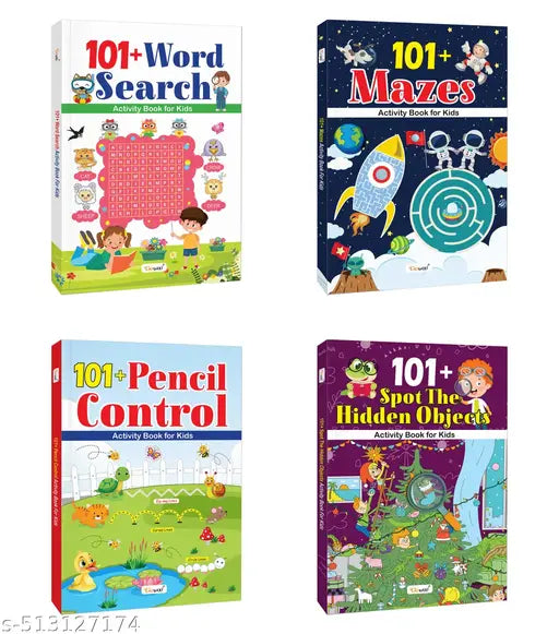 101+ Word Search  Mazes  Pencil Control and Spot the Hidden Objects Activity Book for Kids :  Early Learning Activity Book  Educational Puzzles for Kids  Preschool Learning book - Combo of 4 Books