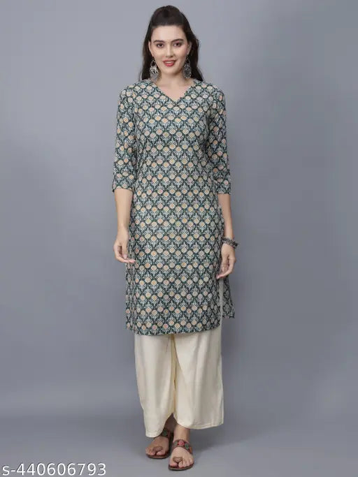 Women Floral Print Pure Cotton Straight Kurta
