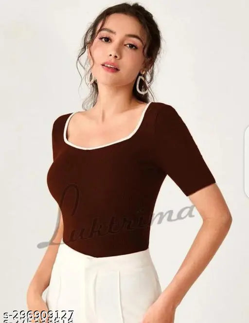 Deepneck Contrast Short Sleeve top