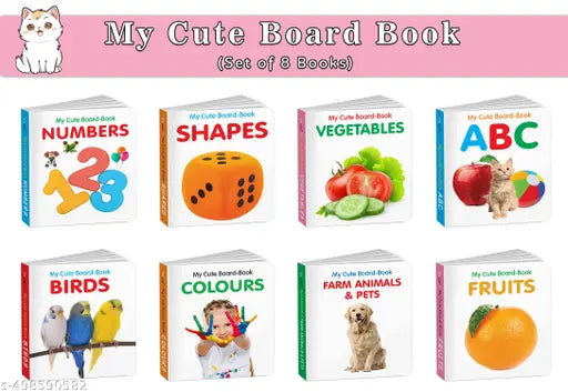 Pocket Board Book Set of ABC  Colours  Birds  Fruits  Farm Animals & Pets  Vegetables  Shapes and Numbers - Kids educational board book  Preschool learning books  Cute board book - Pack of 8 books