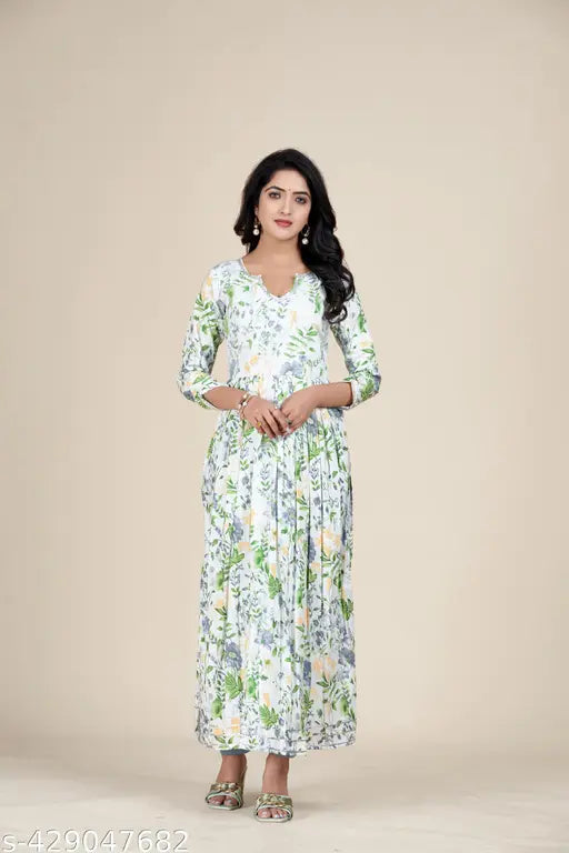 Ashima Desginer Pure Cotton Naira Cut Long Length Gota Lace Work Floral Print Best Quality Kurti