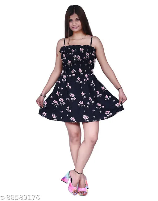 Black Flower dot Smocking Dress/Frock/western Dress
