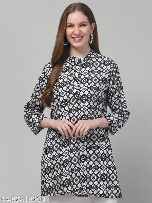 Women printed stylish short 3/4 sleeve rayon kurti