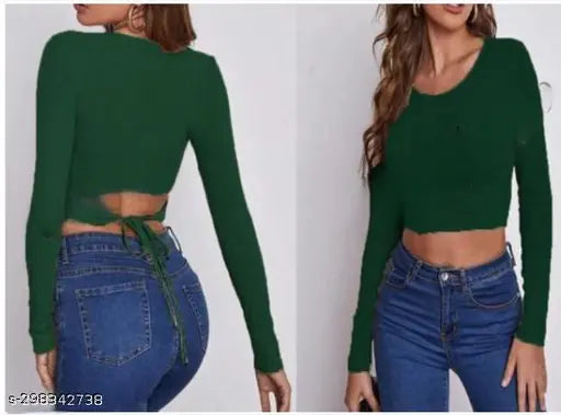 Round Neck Full Sleeve Back String Top