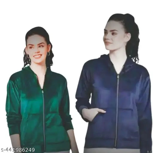 Dee-Nayra Solid Full Sleeves Soft and Plain Casual Jackets For Women Velvet jacket black&navy