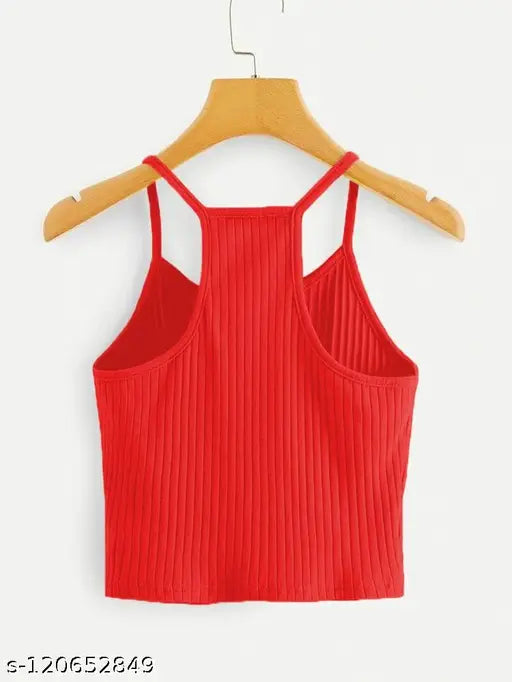 Round Neck Sleeveless Spaghetti Ribbed Crop Top