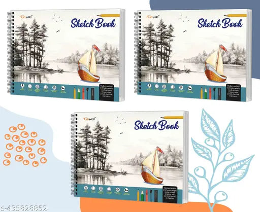 Big Size Pemium Sketch Book : Sketch book for drawing and painting  140 GSM Acid free thick paper  (27.5 x 34.7 cm)  36 Sheets Sketchpads - Pack of 3 Sketch books