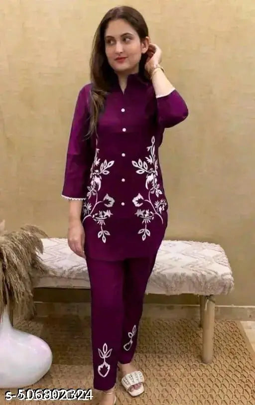 Women printed 3/4 sleeve co-rd set
