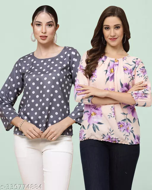 Women Printed Hip Length Multicolor Top{Pack Of 2}