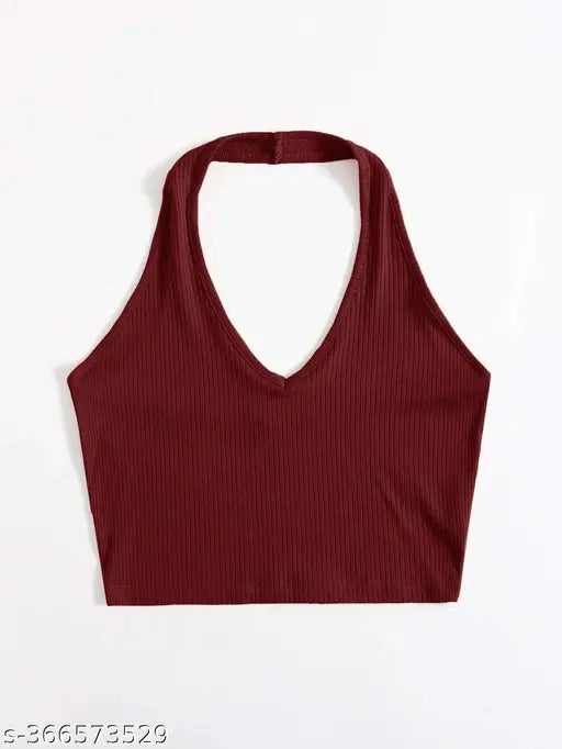 SUTBIT Halter Neck Crop Ribbed Women Top