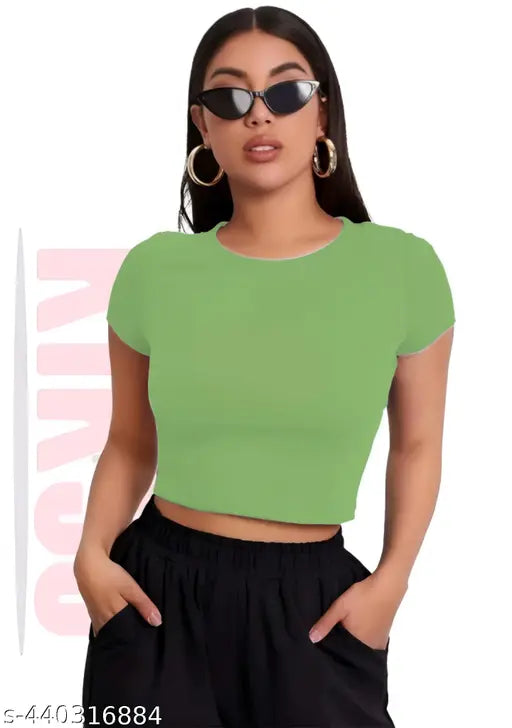 Round Neck Short Sleeve Fashionable Top For Woman
