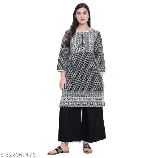 Nature Craft Black GEORGETTE embroidered  Women Kurti With Palazzo