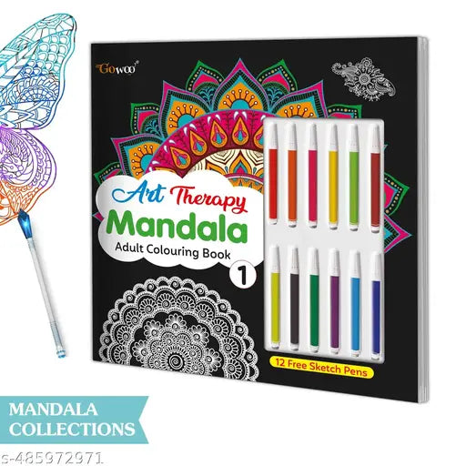 Art Therapy Mandala Adult Colouring Book 1 : Creative coloring for adults with 12 Sketch Pens  Mandala sketch pen set  Adult coloring book with tear-out sheets