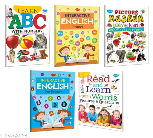 Learn ABC with Numbers  Picture Museum  Read and Learn with Words  Pictures & Questions  Interactive English (Pre-Primer) and (Primer) book : English learning book  Educational book for kids  Early learners book - Set of 5 Educational Books.