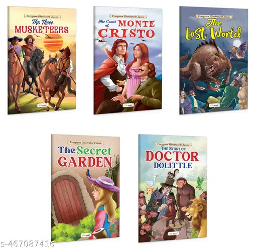 Classic adventure stories for children : The Count of Monte Cristo  The Lost World  The Secret Garden and more - Kids educational book  Story books for young readers - Pack of 5 books