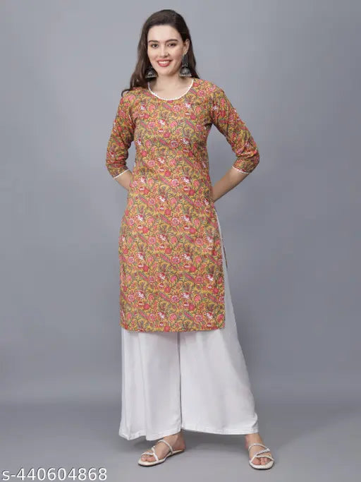 Women Floral Print Pure Cotton Straight Kurta