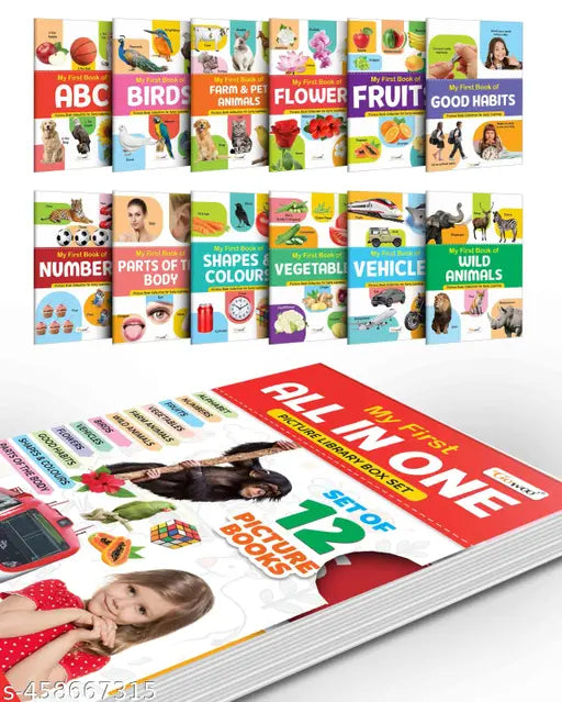 Toddlers learning library box set (Red Edition) : Learning board book for kids  My First All in One Picture Library Box  Library Box set of 12 Books For Children