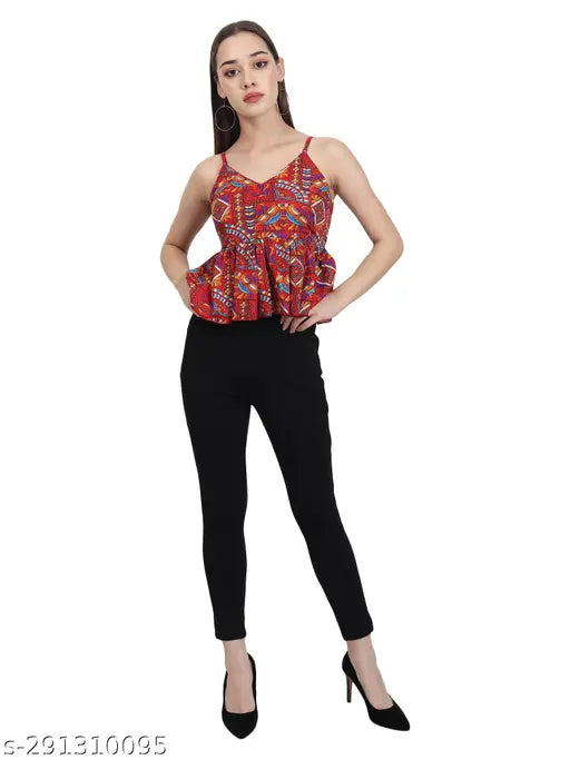 Nature Craft Women Multicolor Crepe and roma stripe shoulder Floral Print Tops with jegging sets