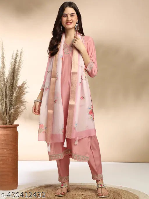 Women's Embroidered Kurta and Pant with Dupatta set