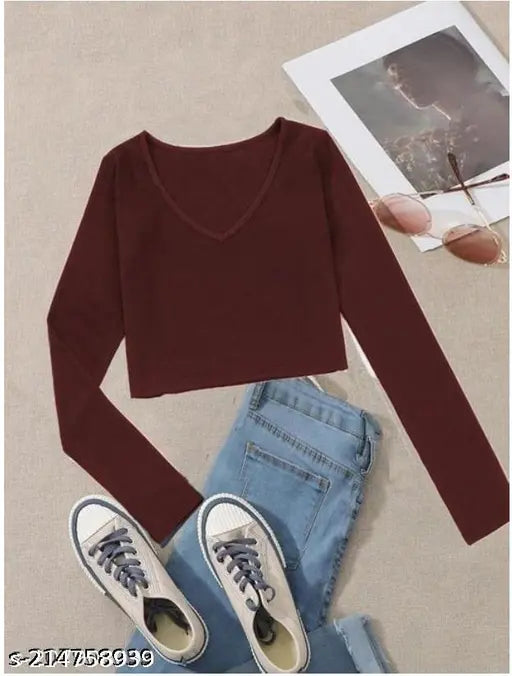 V Neck Fancy Full Sleeve Trendy Latest Women Tops & Tunics