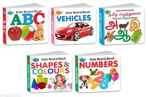 ABC  Vehicles  Numbers  Shapes and Colours and Tamil Alphabet books for kids : Abc board book for kids in tamil  Board books for kids  Learning books for kids  Educational board books for kids - Set of 5 board books for kids.