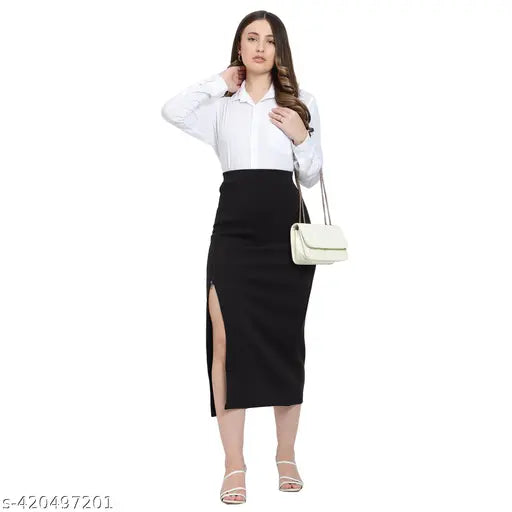 Woman Black High Waist Long Skirt