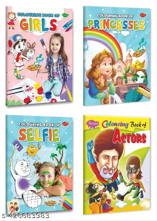 Colouring Book of Girls  Princesses  Selfie and Actors for kids : Children coloring books  Kids colouring book  Coloring book with fun pictures - Set of 4 Colouring books.