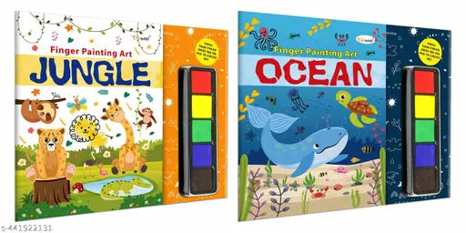 JUNGLE and OCEAN - Fingerpainting and Colouring Art : Art Activity Book for Children  Fun Colouring and Painting Art book for Ages 4-9 with Thumbprint Art and Craft book for Toddlers - Pack of 2 Art and Craft Books