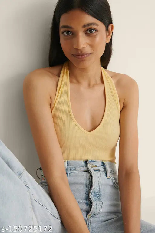 Halter Round Neck Sleeveless Ribbed Top