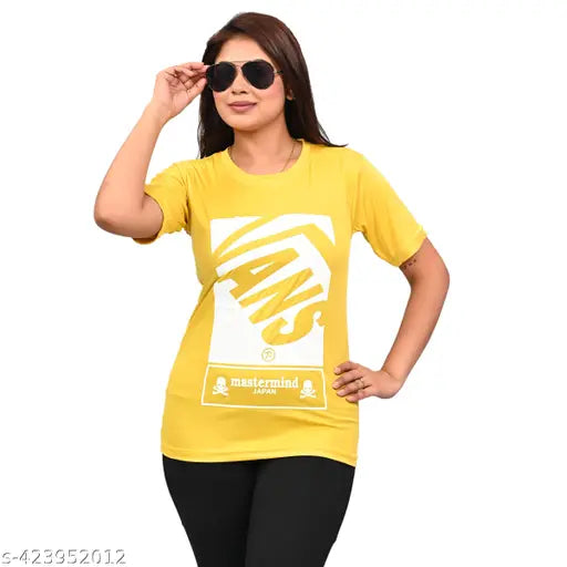 Woman Round Neck Cotton Blend Printed T shirt