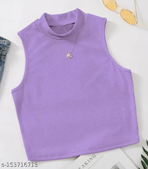 High Neck Sleeveless Ribbed Top