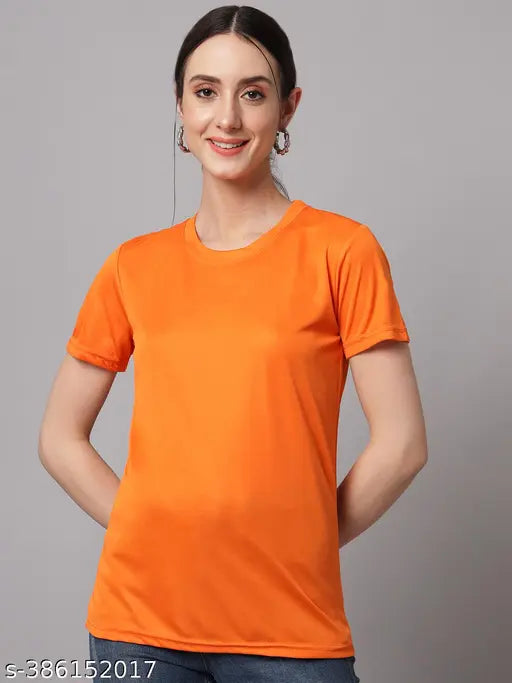 Womens Solid Orange Tshirts Half Sleeves