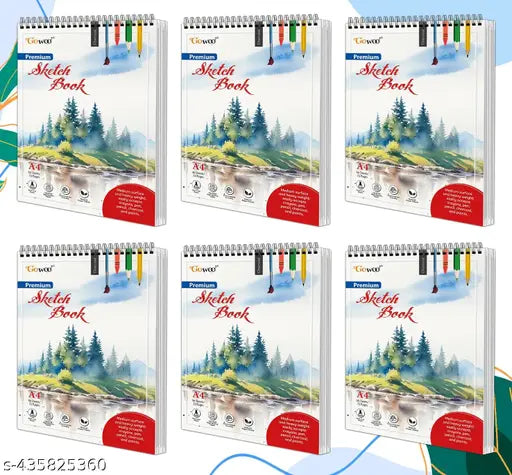 A4 Premium Sketch Book : Set of 6 Top Spiral-Bound Sketchpad for Artists  (36 Sheets) Sketching and Drawing Acid Free Paper (140 GSM)
