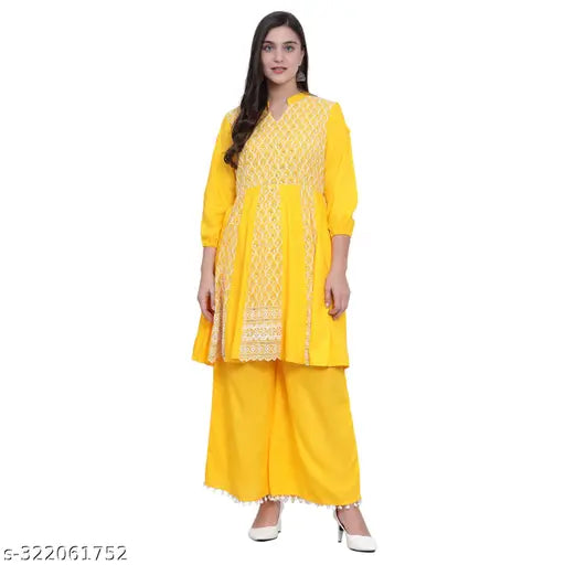 Nature Craft Yellow GEORGETTE embroidered  Women Kurti With Palazzo