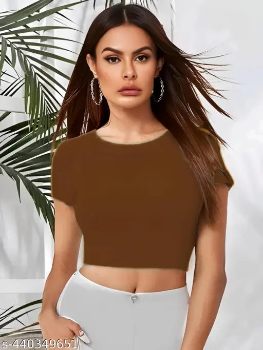 Round Neck Simple Short Sleeve Fashionable Top For Woman