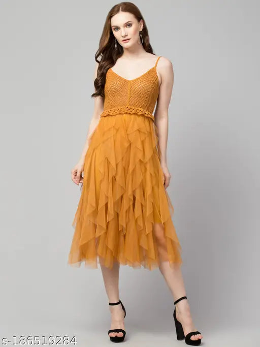 Women Crochet Solid Mesh Dress