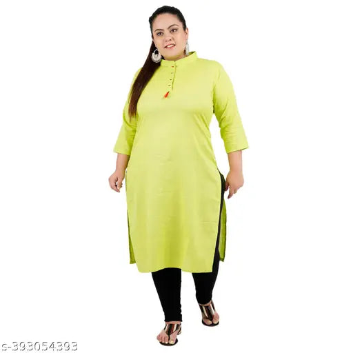FAZZN Plus Size Yellow Collared Rayon Kurti with Three Quarter Sleeves and Customization