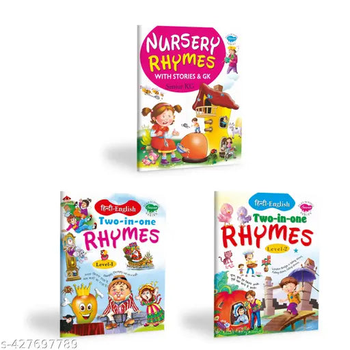 Nursery Rhymes with Stories & G.K. (Senior KG)  Hindi and English Two-in-One Rhymes ( Level-1) and (Level-2) books for kids : Learning books for children  Educational Story book  Stories for toddlers - Pack of 3 books