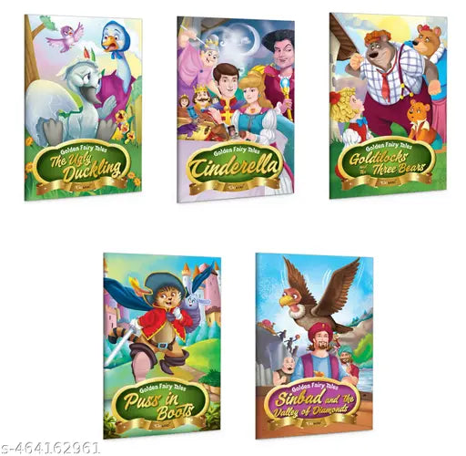Sindbad and the Valley of Diamonds  Cindrella  Goldilocks and the Three Bears  Puss in Boots and The Ugly Duckling - Golden Fairy Tales :Fairy Tales for Toddlers  Kids Bedtime Stories -Pack of 5 books