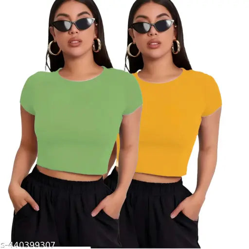 Combo (Pack Of 2 ) Round Neck Short Sleeve Fashionable Top For Woman