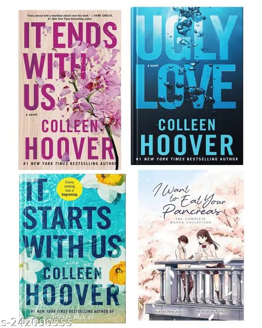 IT END WITH US BY COLLEEN HOOVER  + IT STARTS WITH US BY COLLEEN HOOVER  +  UGLY  LOVE  BY COLLEEN  HOOVER + i WANT TO EAT YOUR PANCREAS BY YORU SUMINO