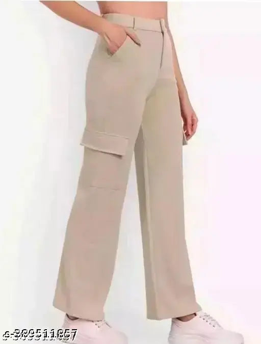 Women Premium Cotton Wide Leg 4 Pocket Cargos/Trousers - Relaxed Fit Cargo Pants with Insert Pockets