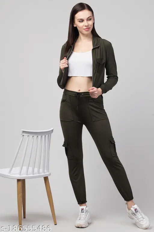 Women Zipper Lifestyle Solid Tracksuits