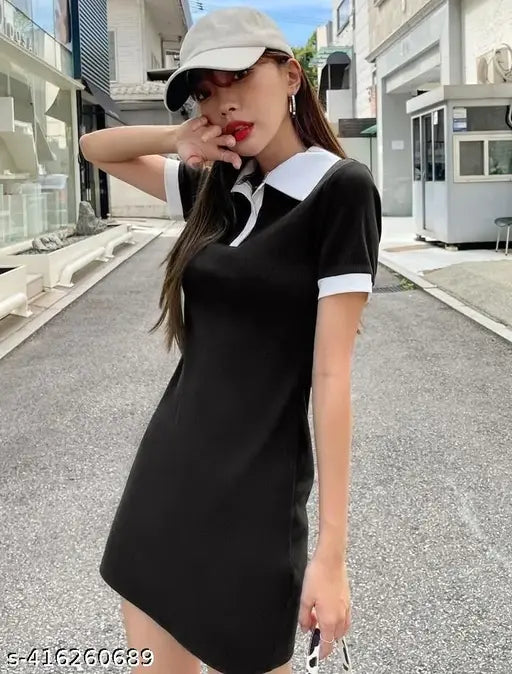 SHORT COLLAR BLACK MIDI
