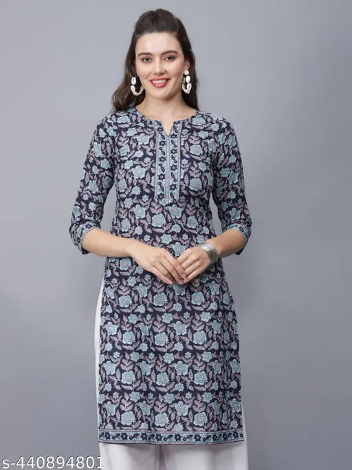 Women Floral Print Pure Cotton Straight Kurta