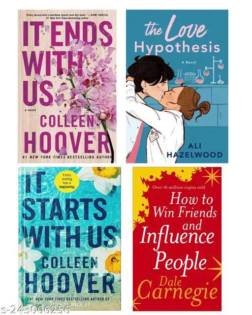 IT END WITH US BY COLLEEN HOOVER  + IT STARTS WITH US BY COLLEEN HOOVER  + THE LOVE HYPOTHESIS BY ALI HAZELWOOD    + HOW TO WIN FRIENDS AND INFLUENCE PEOPLE BY DALE CARNEGIE