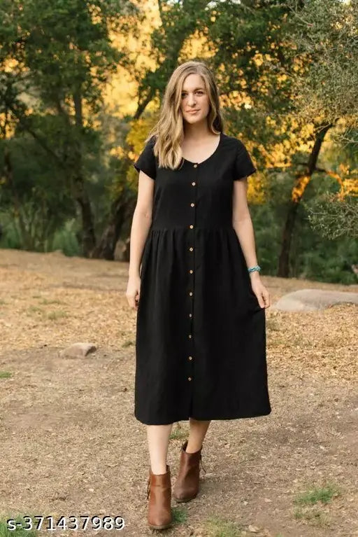Black Button Kurta Dress For Women