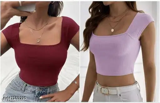 Women Casual Wear Square Neck Half Sleeve Crop Top