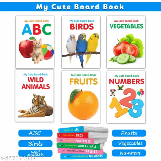 Early Learning Little Library for Toddlers –  6 Book Set : ABC  Numbers  Fruits  Vegetables  Wild Animals  Birds  Pocket books for children  Preschool Cute board Books for kids
